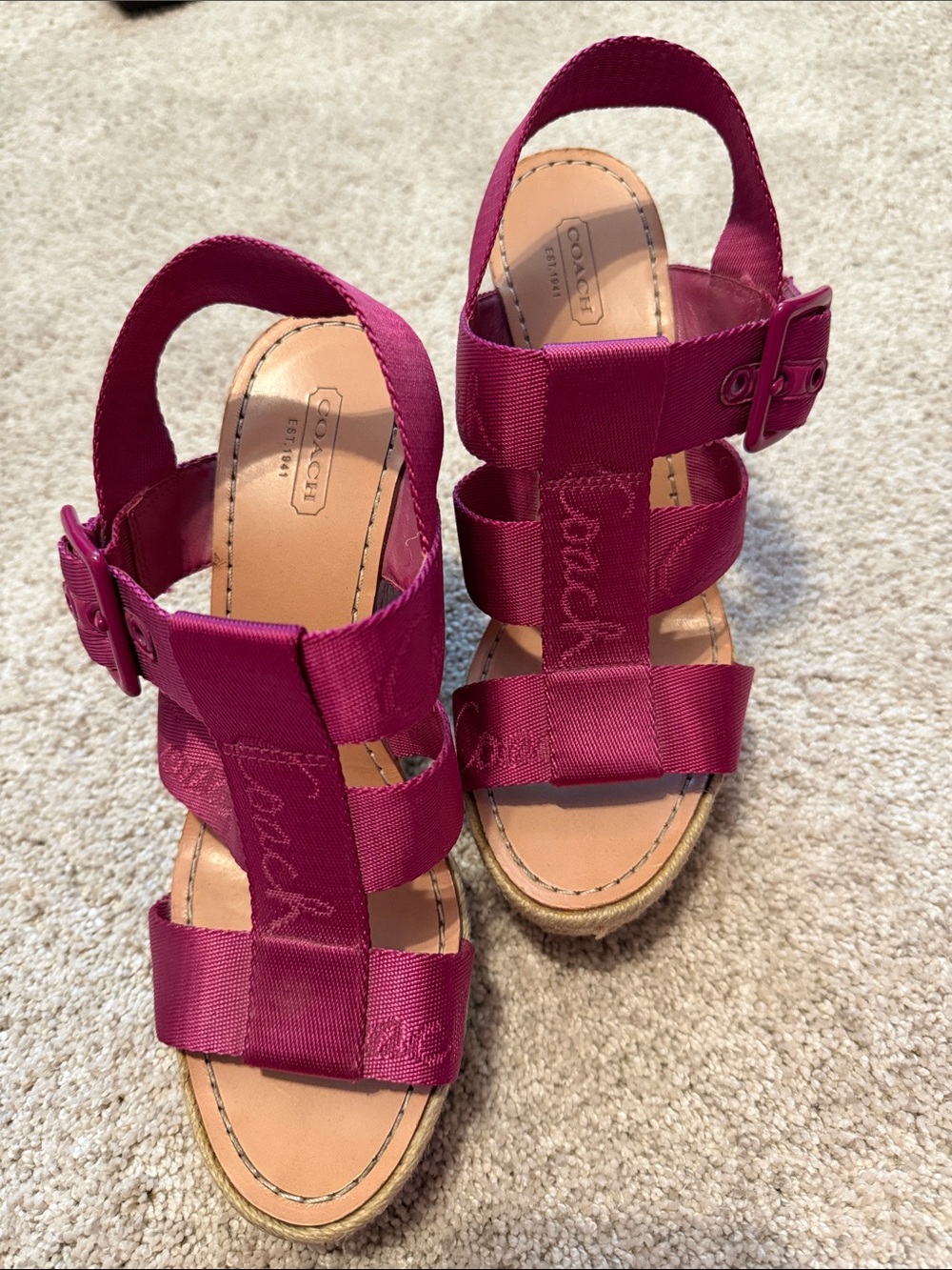 Coach Fuchsia Strappy Wedge Sandals